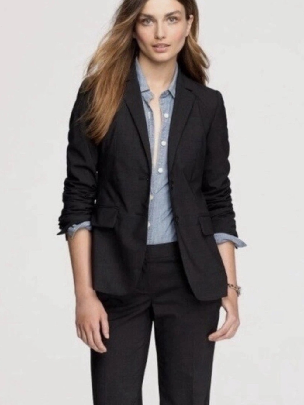 J. Crew 1035 Two Button Jacket Blazer in Super 120’s Wool-Black-Size 6-Career